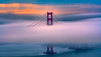 Golden Gate Bridge, San Francisco, California, Fog 5K Wallpaper
