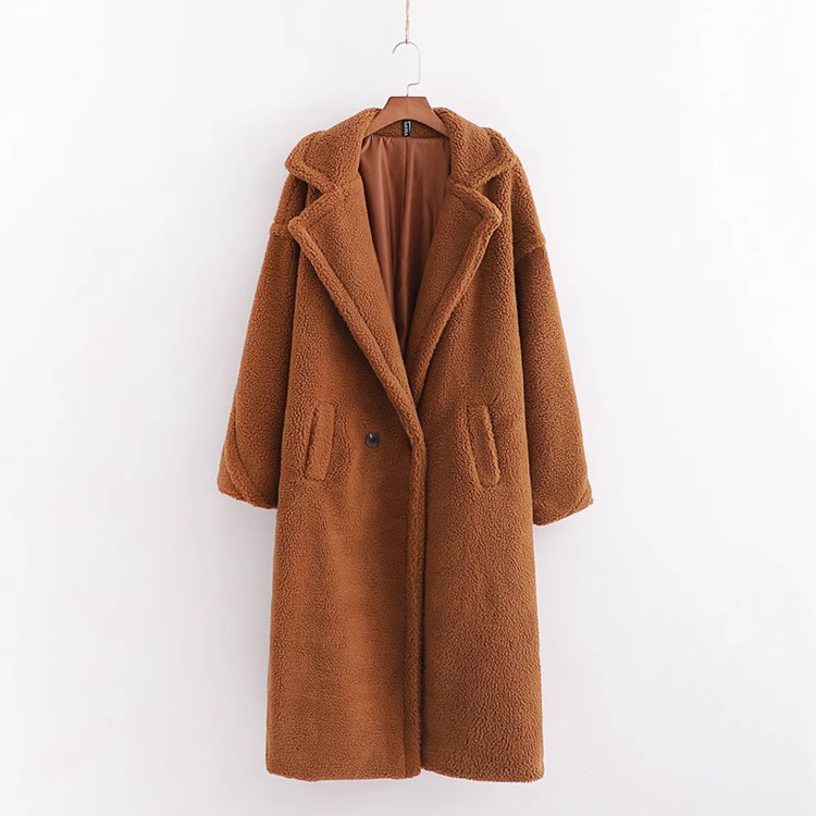 Women's Teddy Coat, mid-length, with large lapel