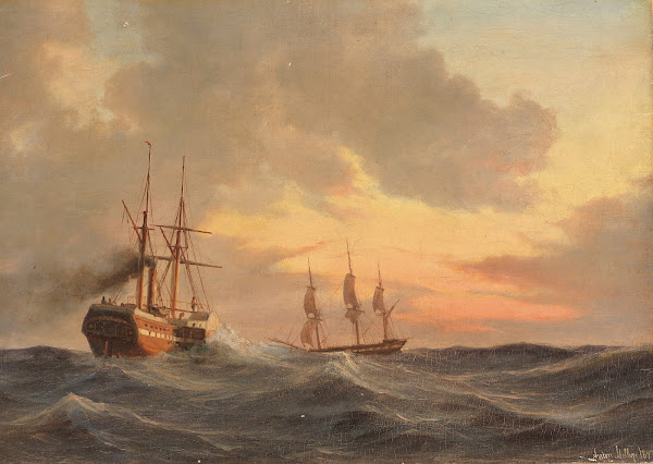 Dampfsegler und Dreimaster auf bewegter See 1847