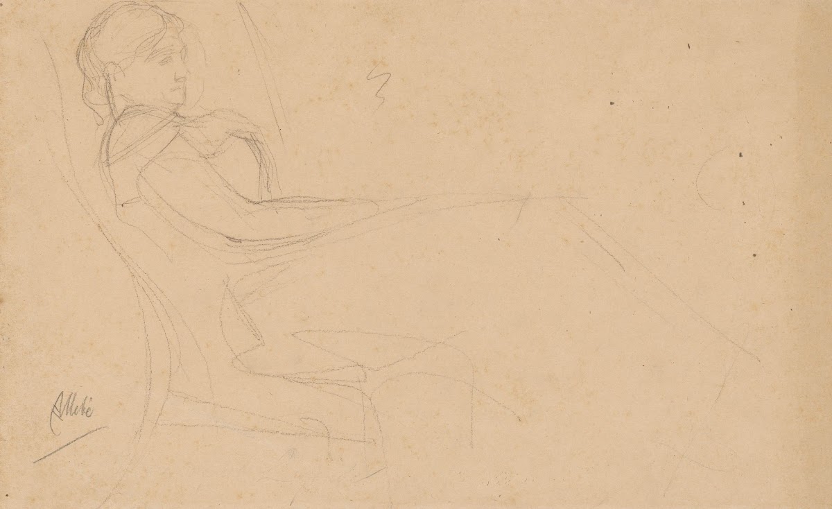 Portret van een vrouw zittend op een stoel in een psychiatrische inrichting 1848