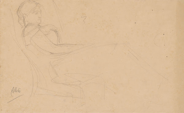 Portret van een vrouw zittend op een stoel in een psychiatrische inrichting 1848