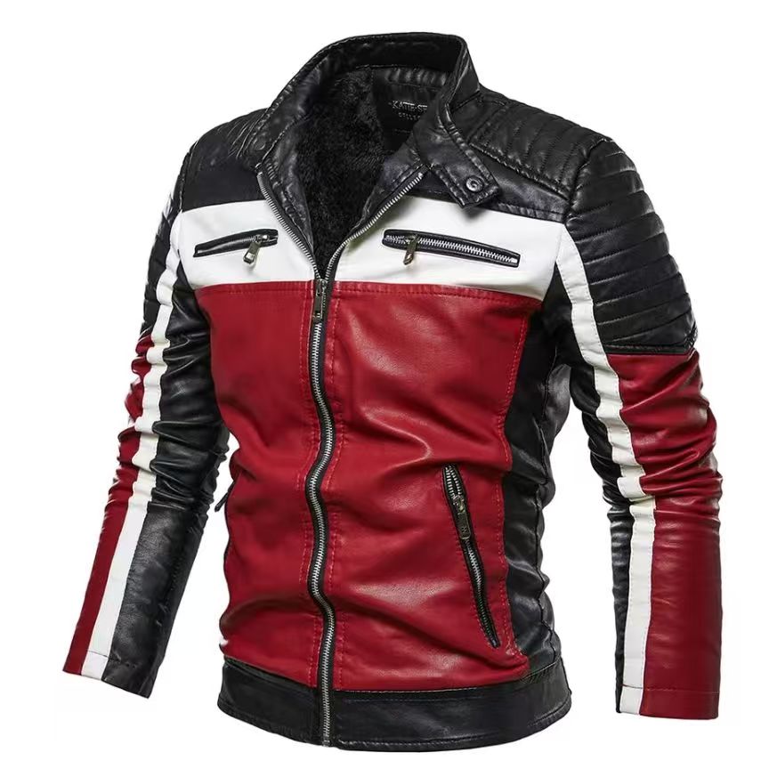 2D Red & White Panel Leather Jacket