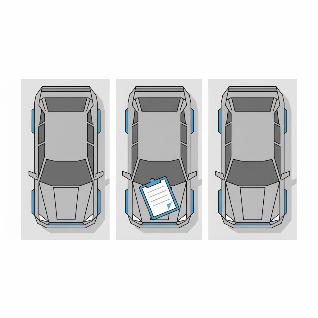 Minimalist 2D vector driveway with three used cars and a clipboard on a hood with a faint 3666ed accent how can i check a cars history for free