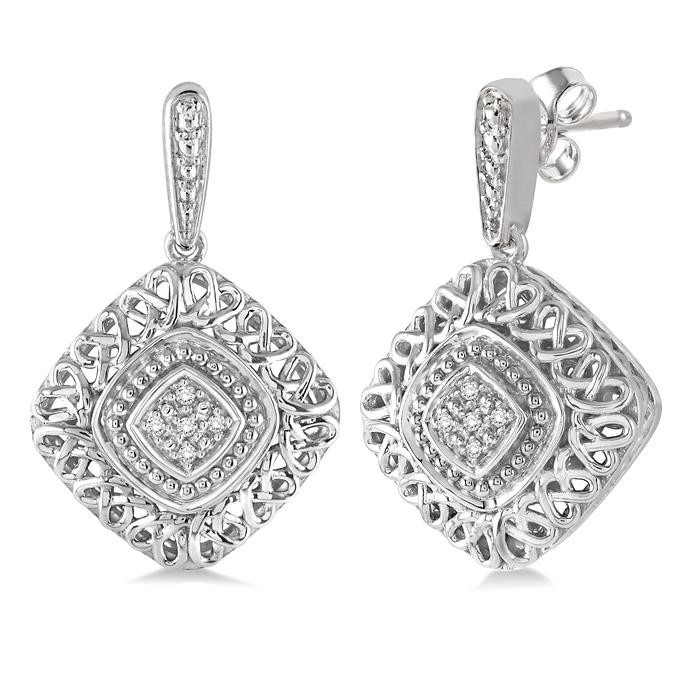 Silver Cushion Shape Diamond Earrings