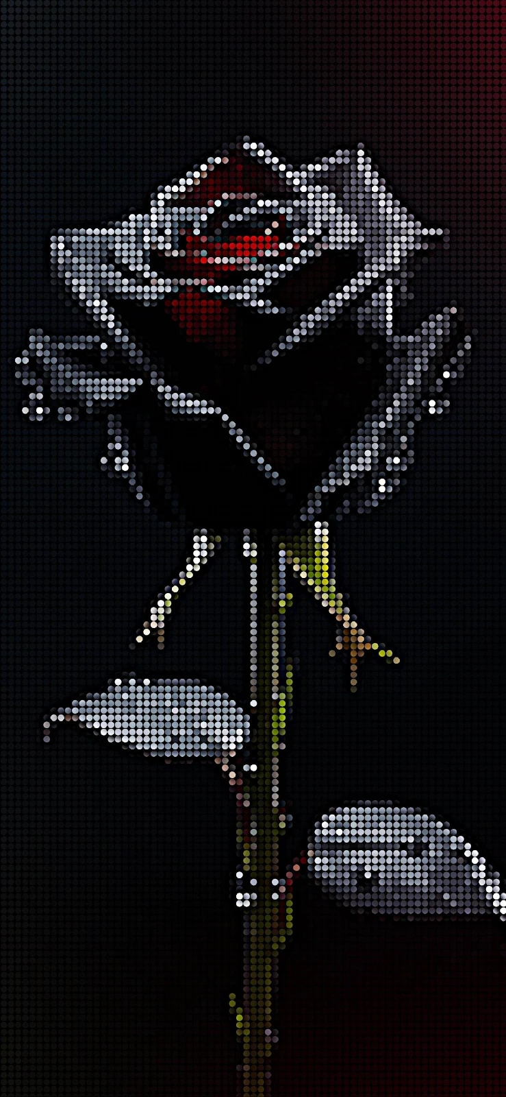 Pixelated Silver Rose - Digital Halftone Art 2K iPhone Wallpaper (1572x3405)
