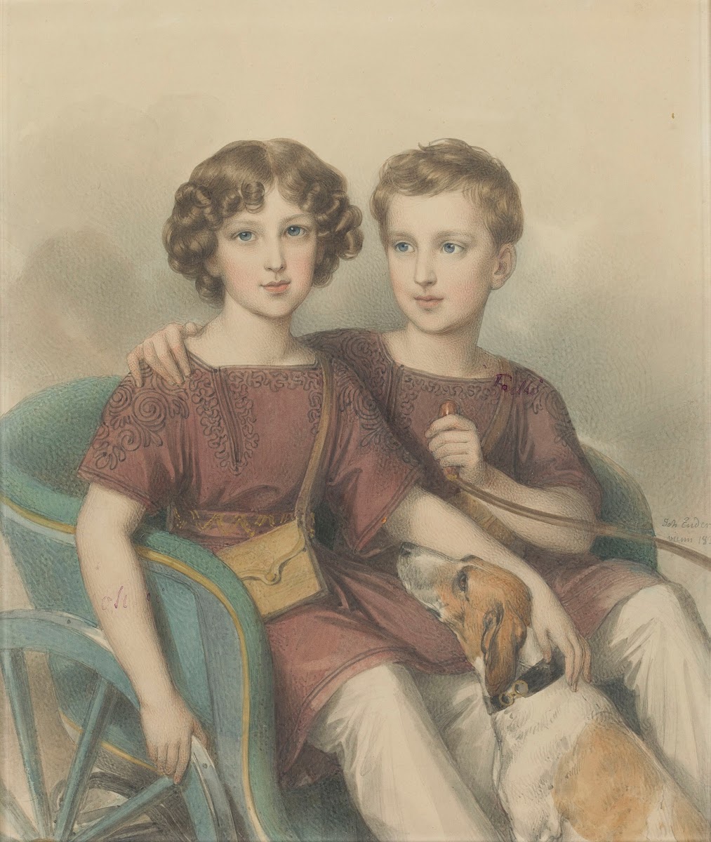 Alfred and Adam Potocki as boys sitting in a carriage 1831