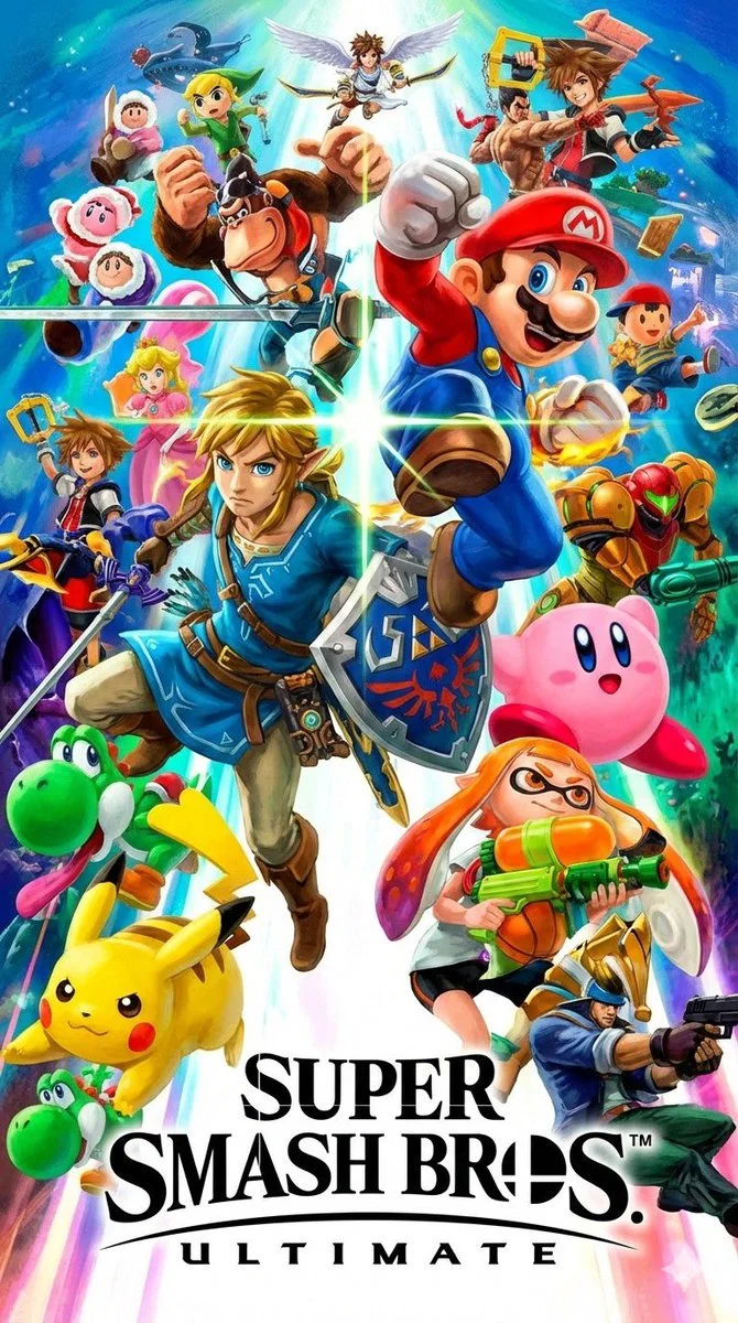Diseño de póster para retrato familiar del juego Nintendo Super Smash Bros.