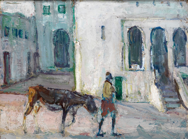 Street Scene Tangier Man Leading Calf ca 1910