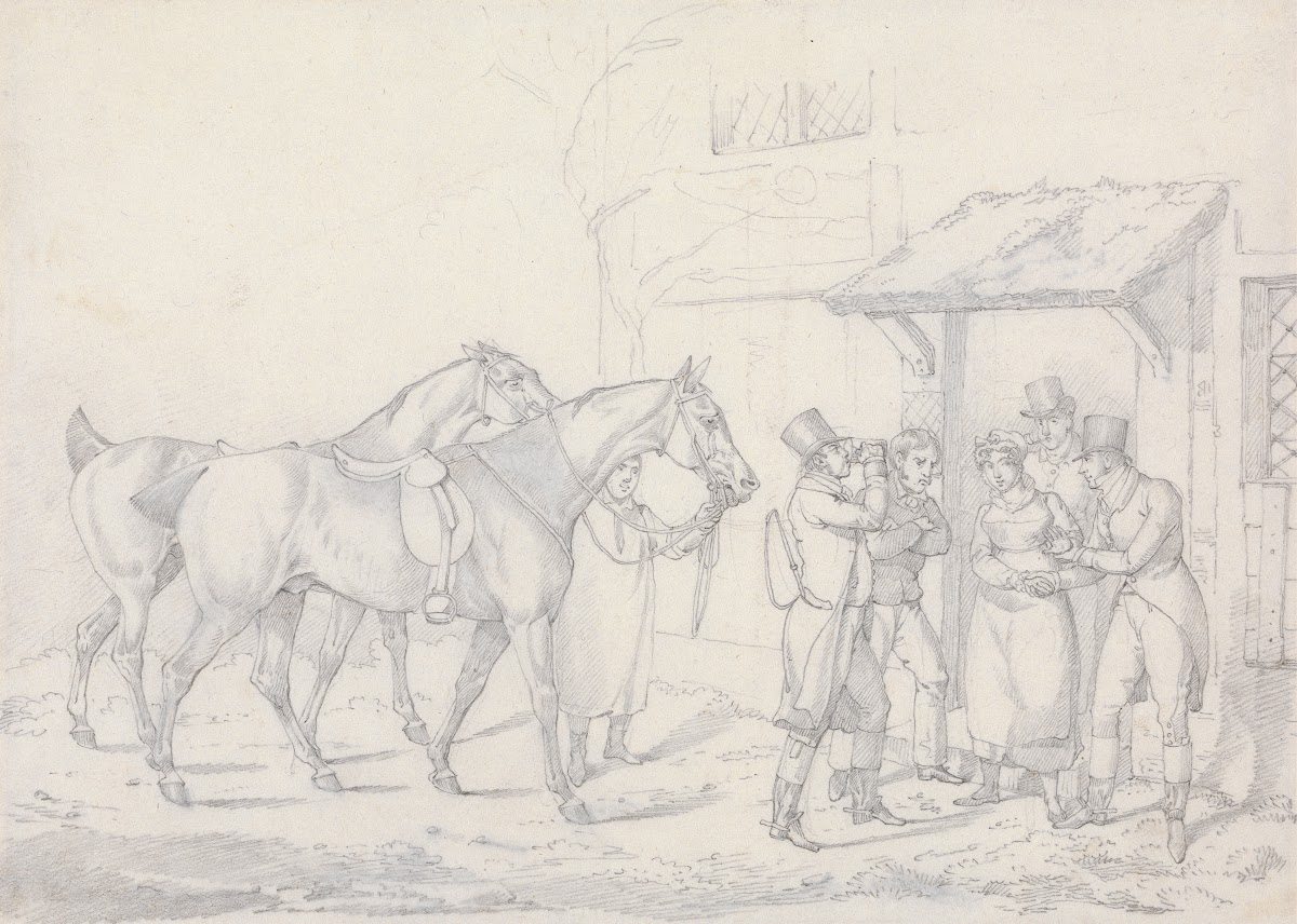 Scraps No 27 Two Dismounted Riders Drinking at an Alehouse Door 1823