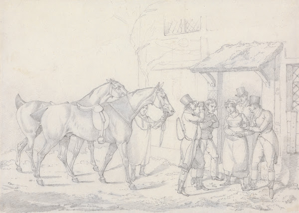 Scraps No 27 Two Dismounted Riders Drinking at an Alehouse Door 1823