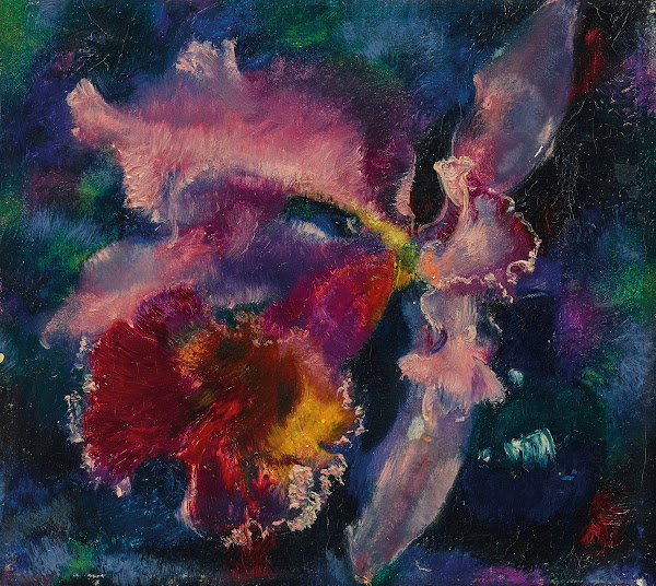 Orchidee auf blauem Grund 1927