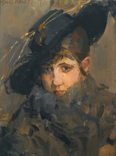A lady in a hat with a fur collar