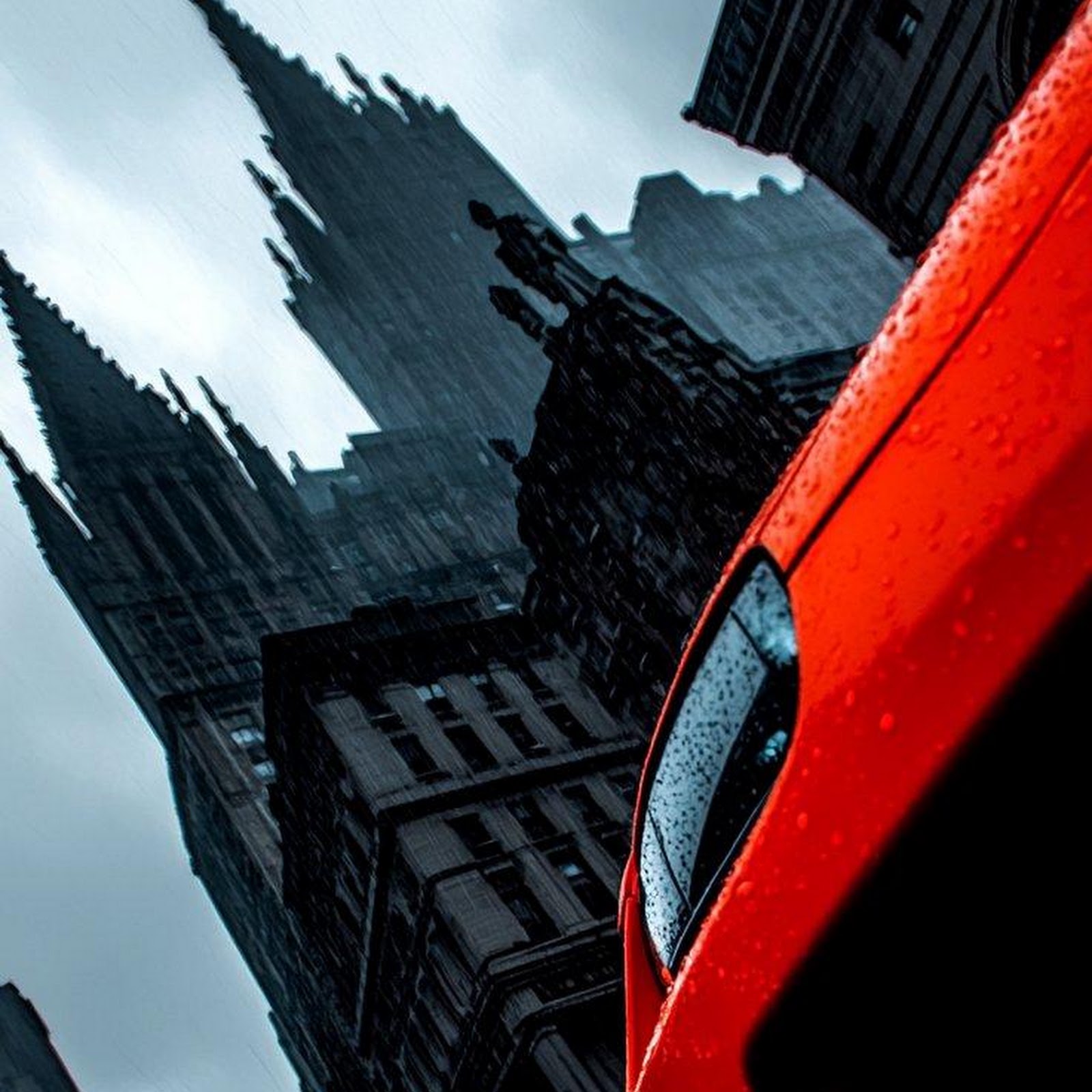 Download Red Toyota Supra In Gothic City iPhone