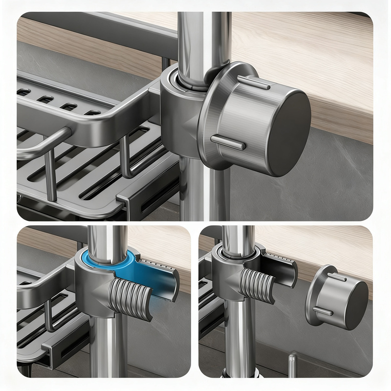 Aluminum sink organizer with draining tray