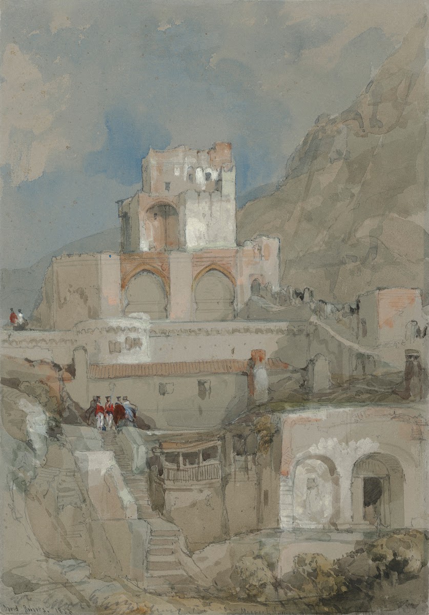 British soldiers before the tower of the old Moorish citadel in Gibraltar 1833