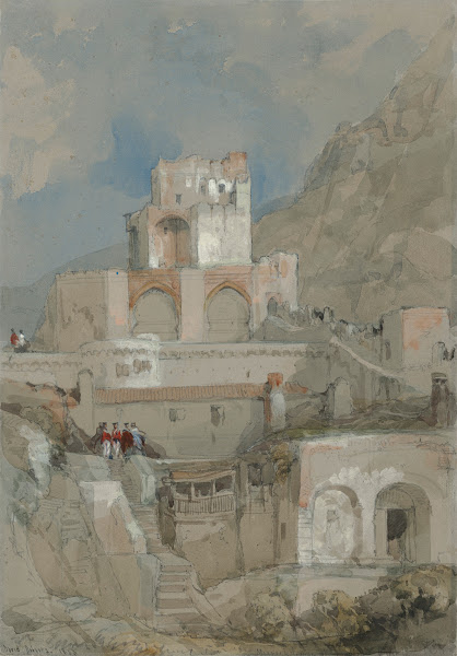 British soldiers before the tower of the old Moorish citadel in Gibraltar 1833