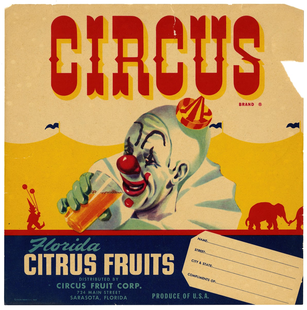 Circus Brand Florida Citrus Fruit Label 1940s