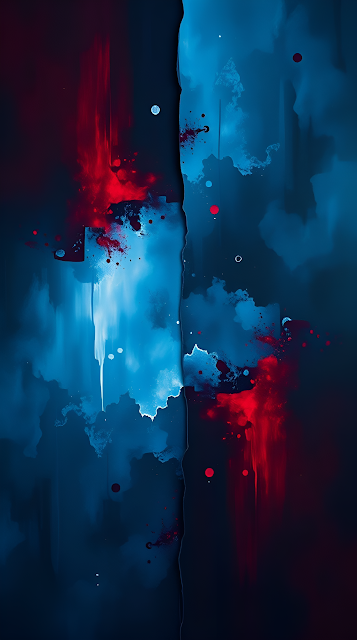 Dark Abstract Ink Splatter Red and Blue Contrast Art - Free mobile Wallpaper