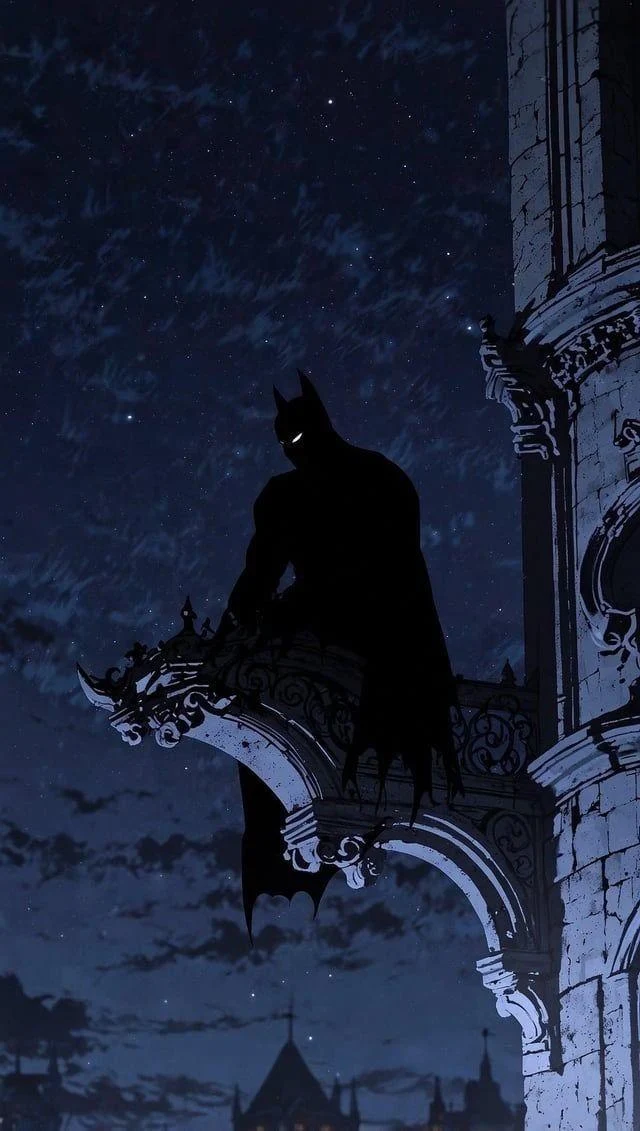 Batman Silhouette Over Gotham - Comic Book Art iPhone Wallpaper (640x1131)