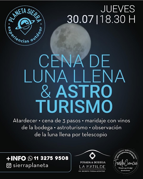 Cena de Luna Llena, Maridaje y Astroturismo