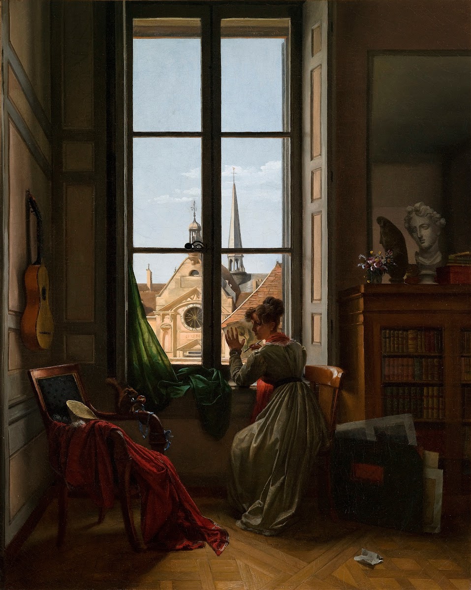 Interior with Young Woman Tracing a Flower c182022