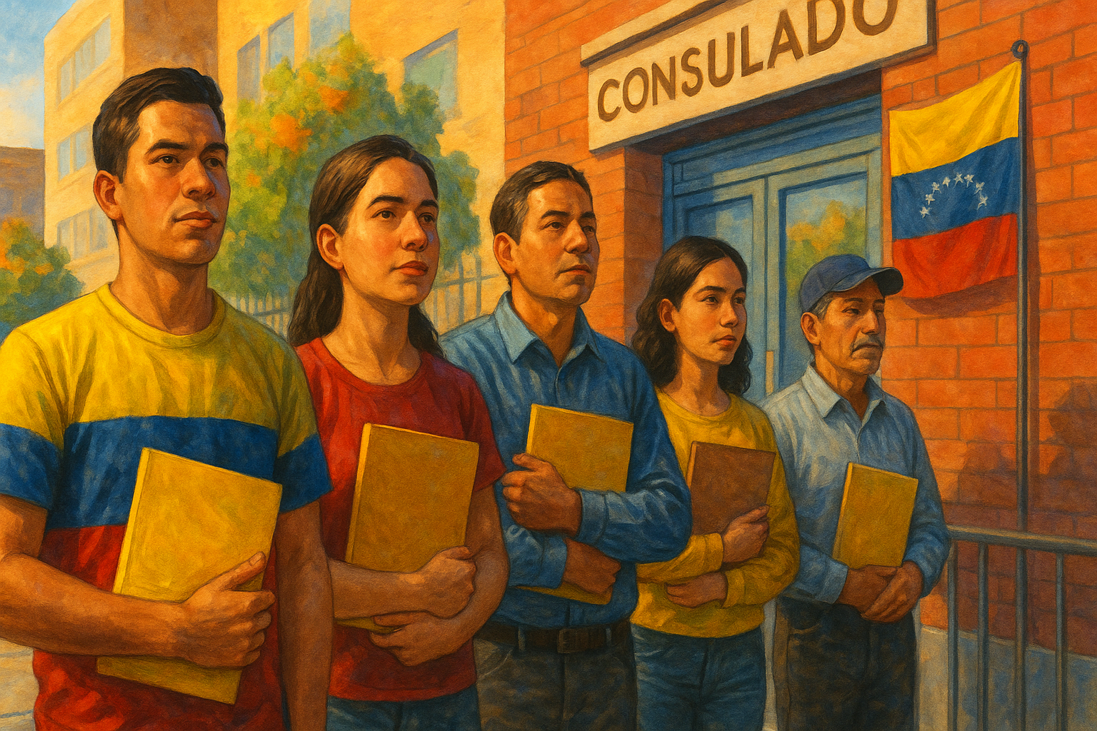 Venezolanos en el exterior haciendo trámite de pasaporte en consulado