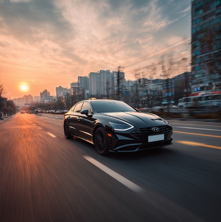 한국 도로를 주행하는 자동차