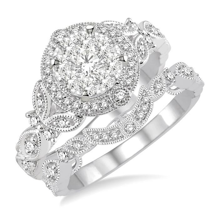 Round Shape Halo Lovebright Diamond Wedding Set 140A2DHFVWG-WS