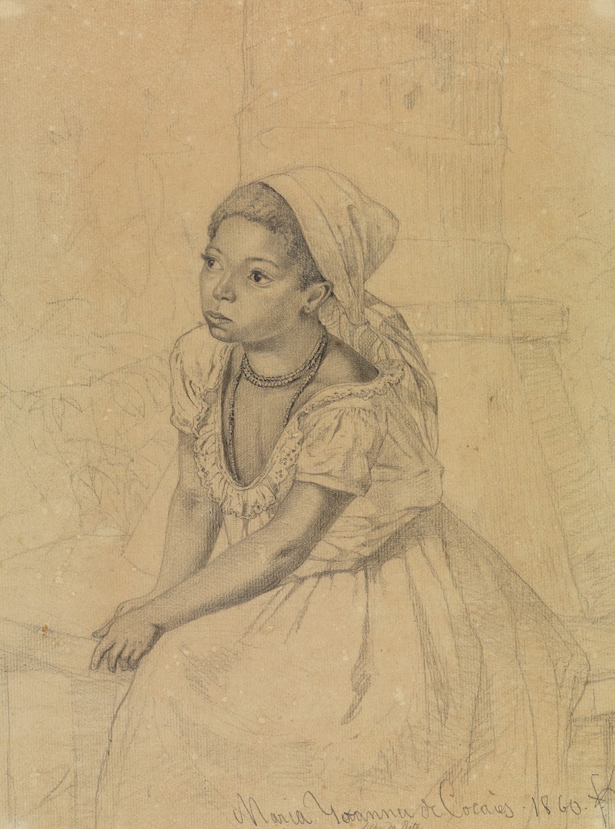 Studie der Maria Joanna de Cocaies sitzend in Halbfigur nach links gewendet 1860