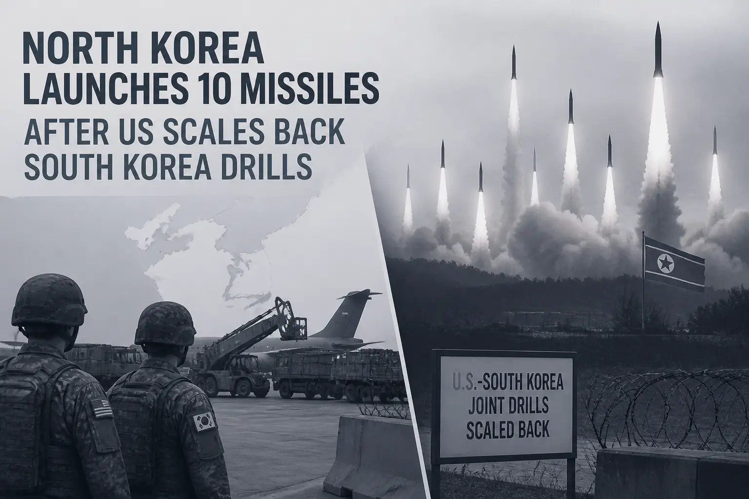 Editorial image for North Korea launches 10 missiles after US scales back South Korea drills