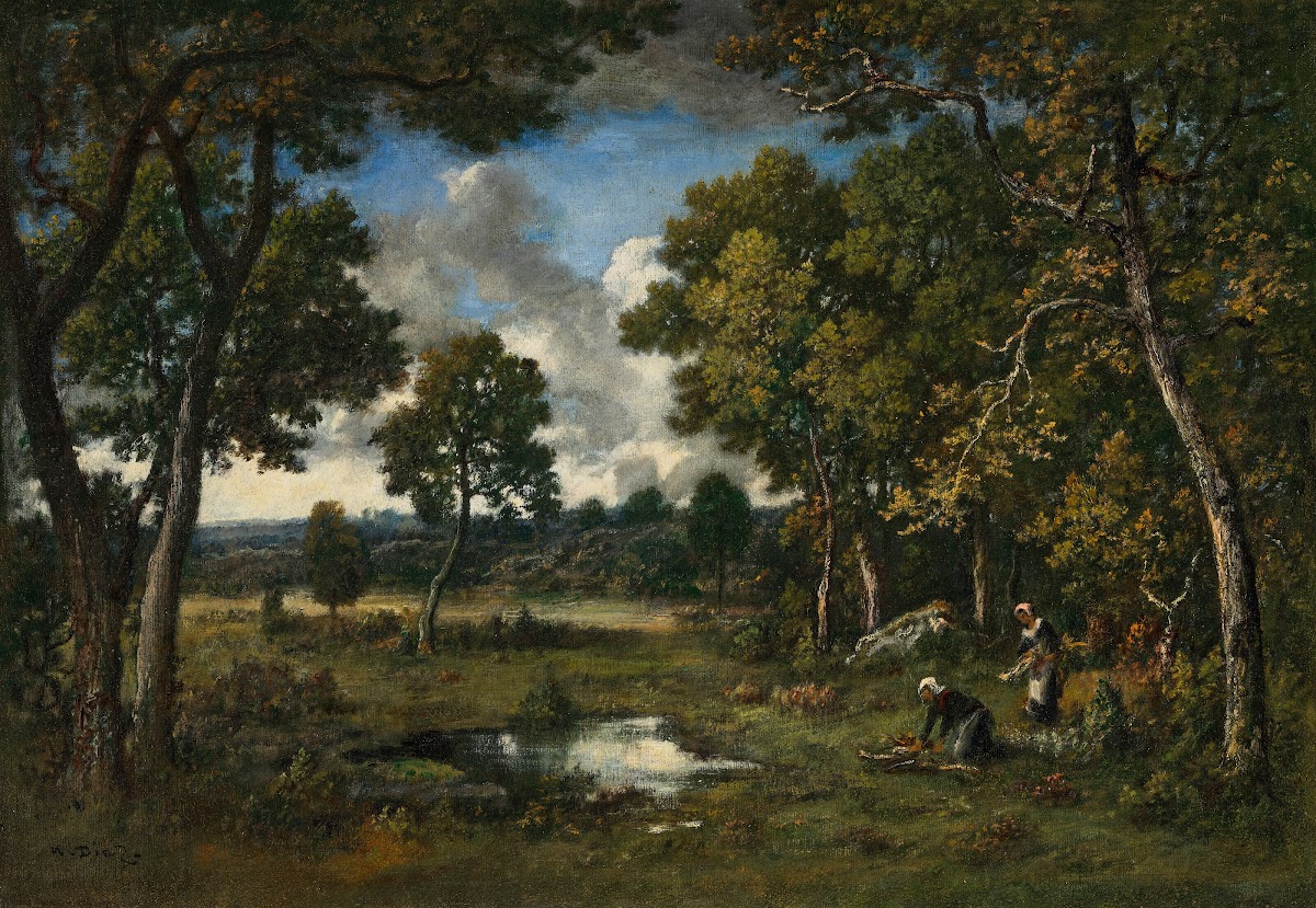 La bas dapremont deux bûcheronnes près de deux mares circa 1850