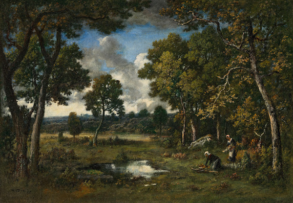 La bas dapremont deux bûcheronnes près de deux mares circa 1850