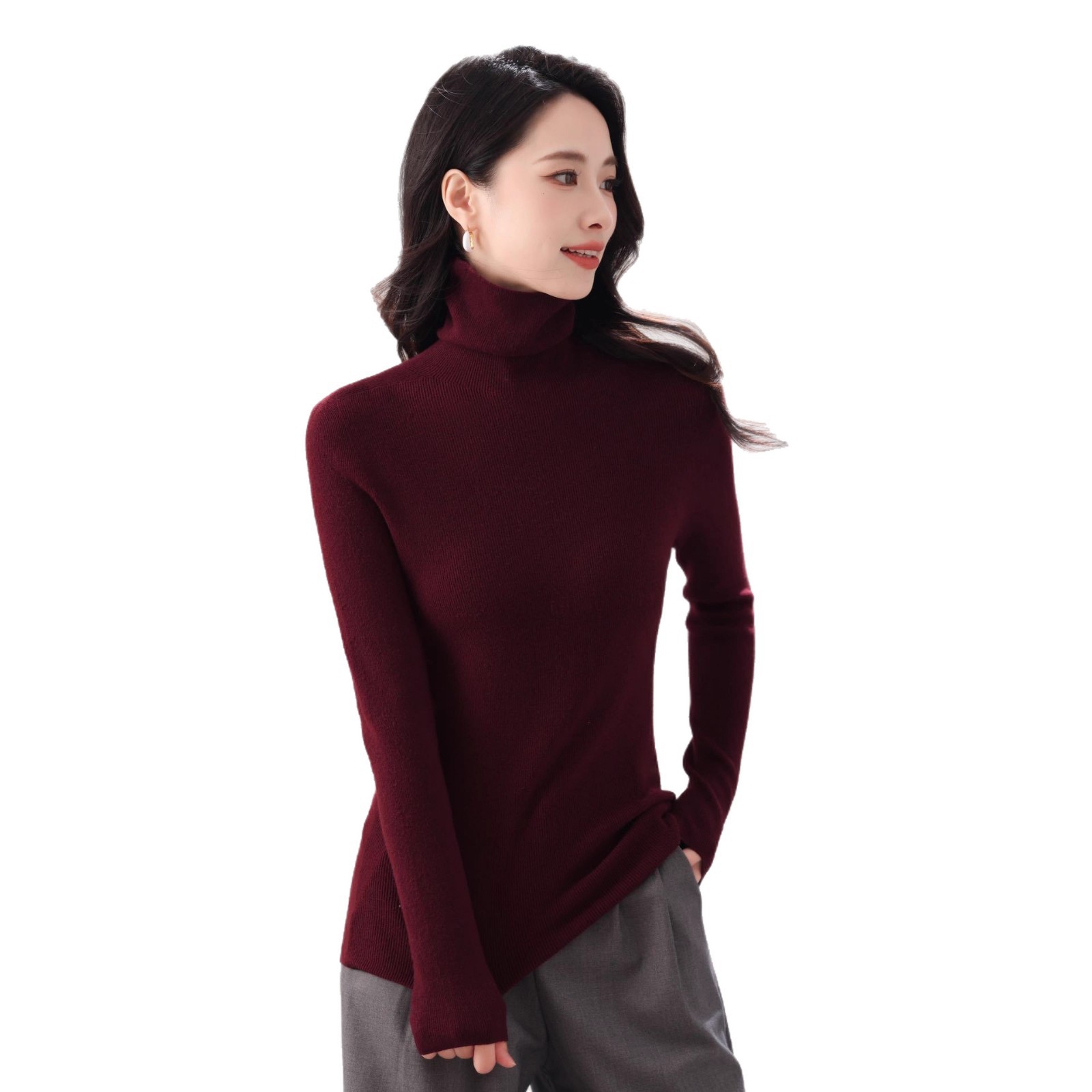 Nahtloser Kaschmir-Seiden-Pullover, Stehkragen