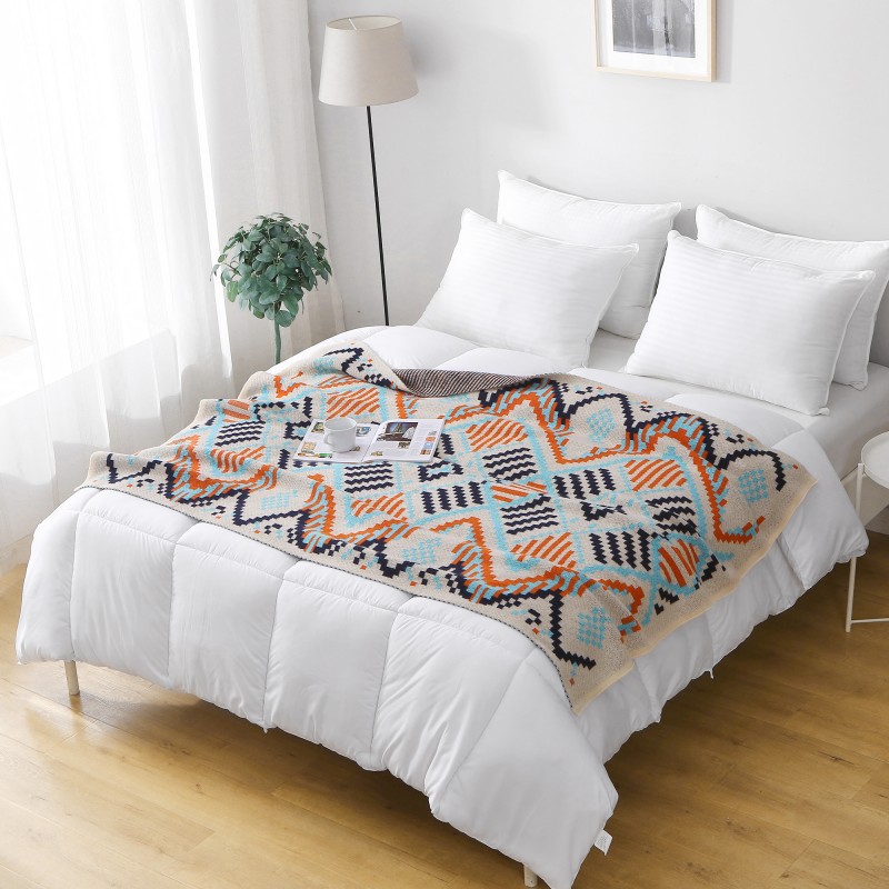 Nordic knitted blanket with geometric pattern