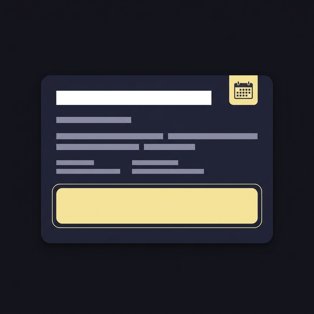 Minimalist 2D vector screenshot style register card showing redacted operator details and a visible date badge on a dark background list of sportsbooks