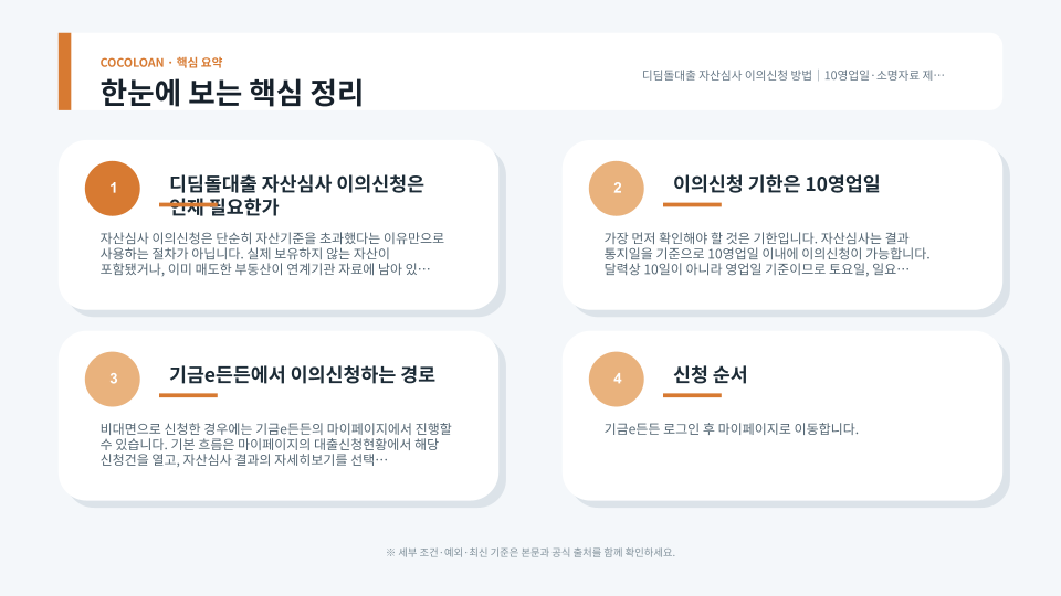기금e든든 자산심사 이의신청과 소명자료 제출 흐름을 보여주는 이미지