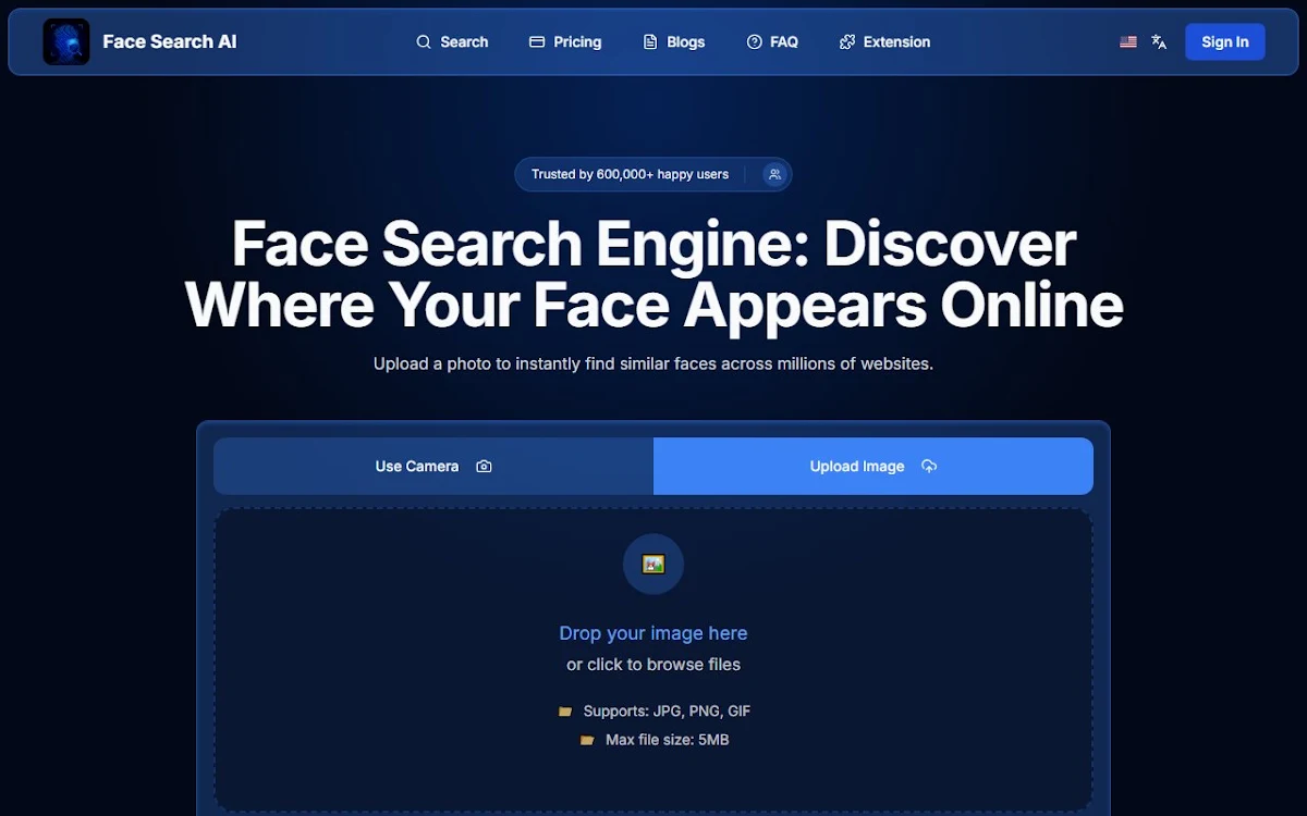 Captura de Face Search AI