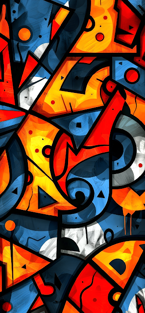 Dynamic Geometric Pattern Red Orange Blue Contrast - Free mobile Wallpaper