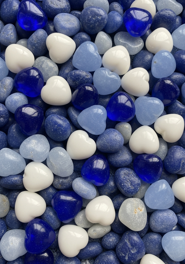 Blue & White Heart Pebbles