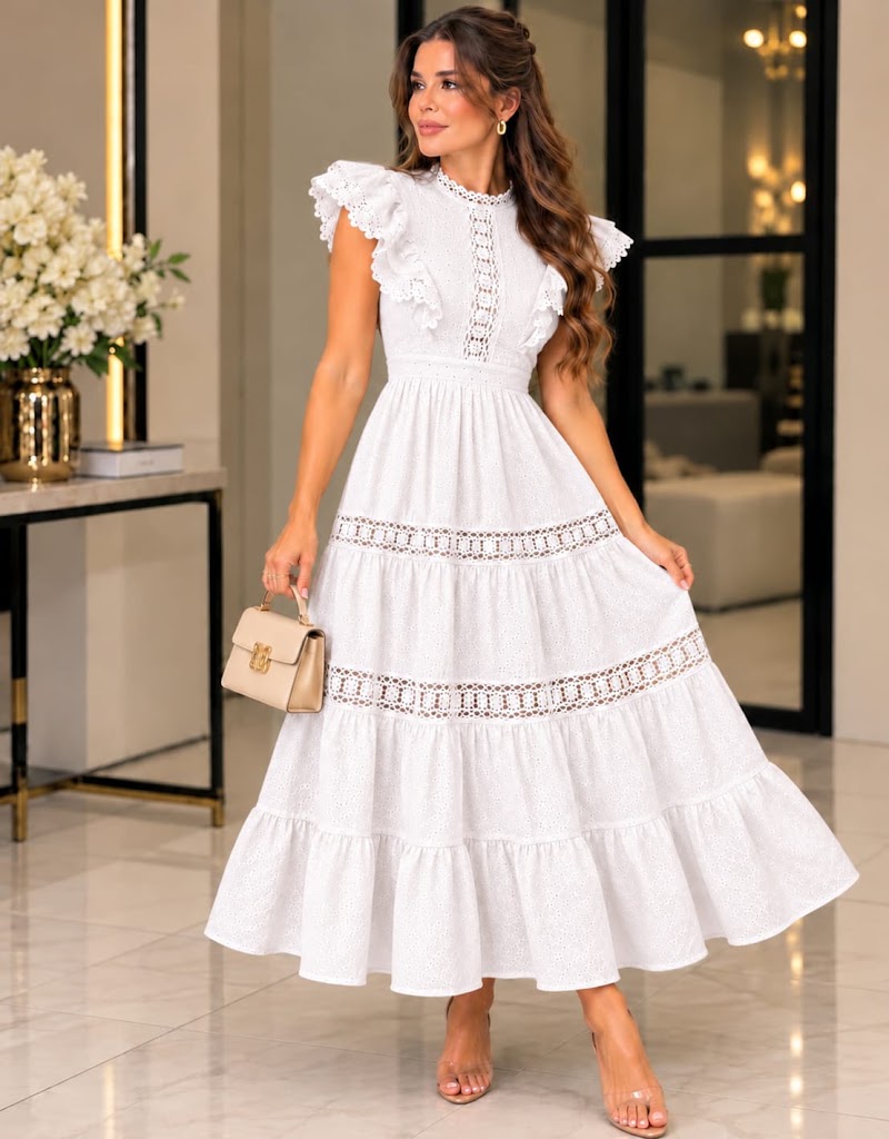 Vestido midi broderie