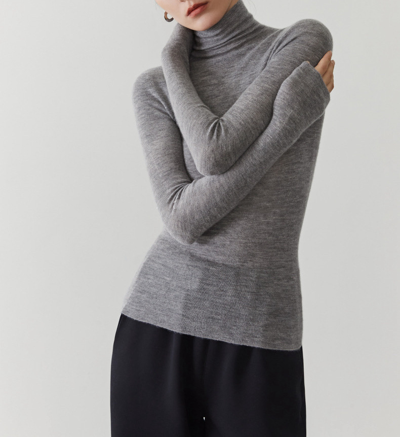 Damen-Kaschmirpullover mit Stehkragen, nahtlos