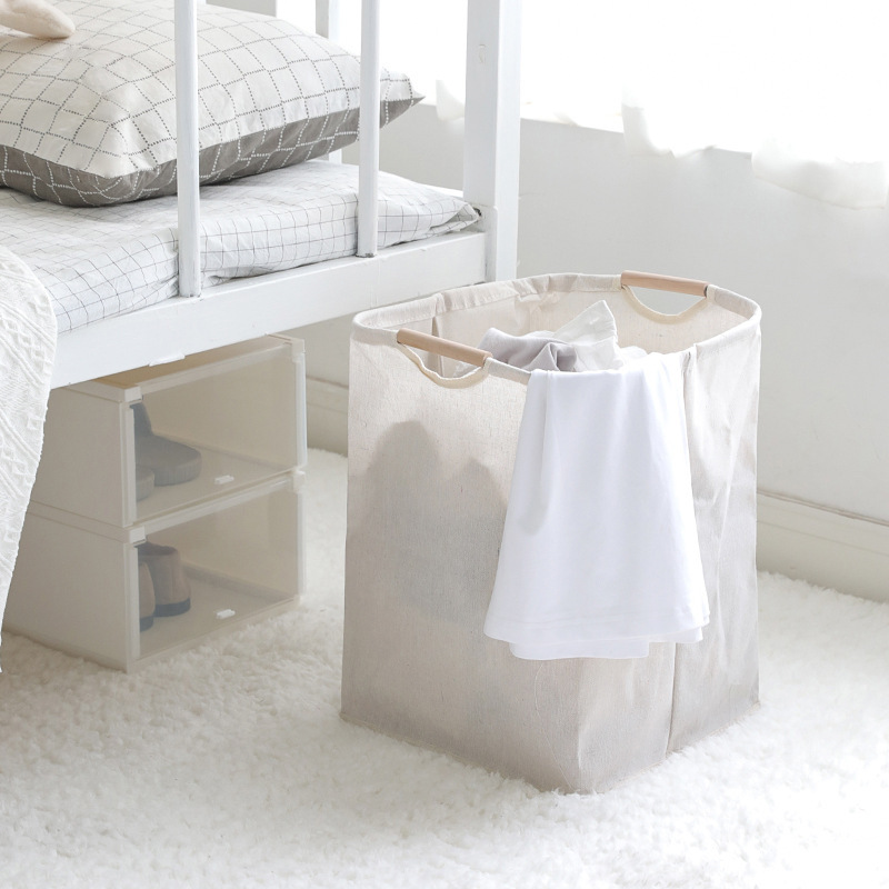 Foldable laundry basket made of cotton and linen