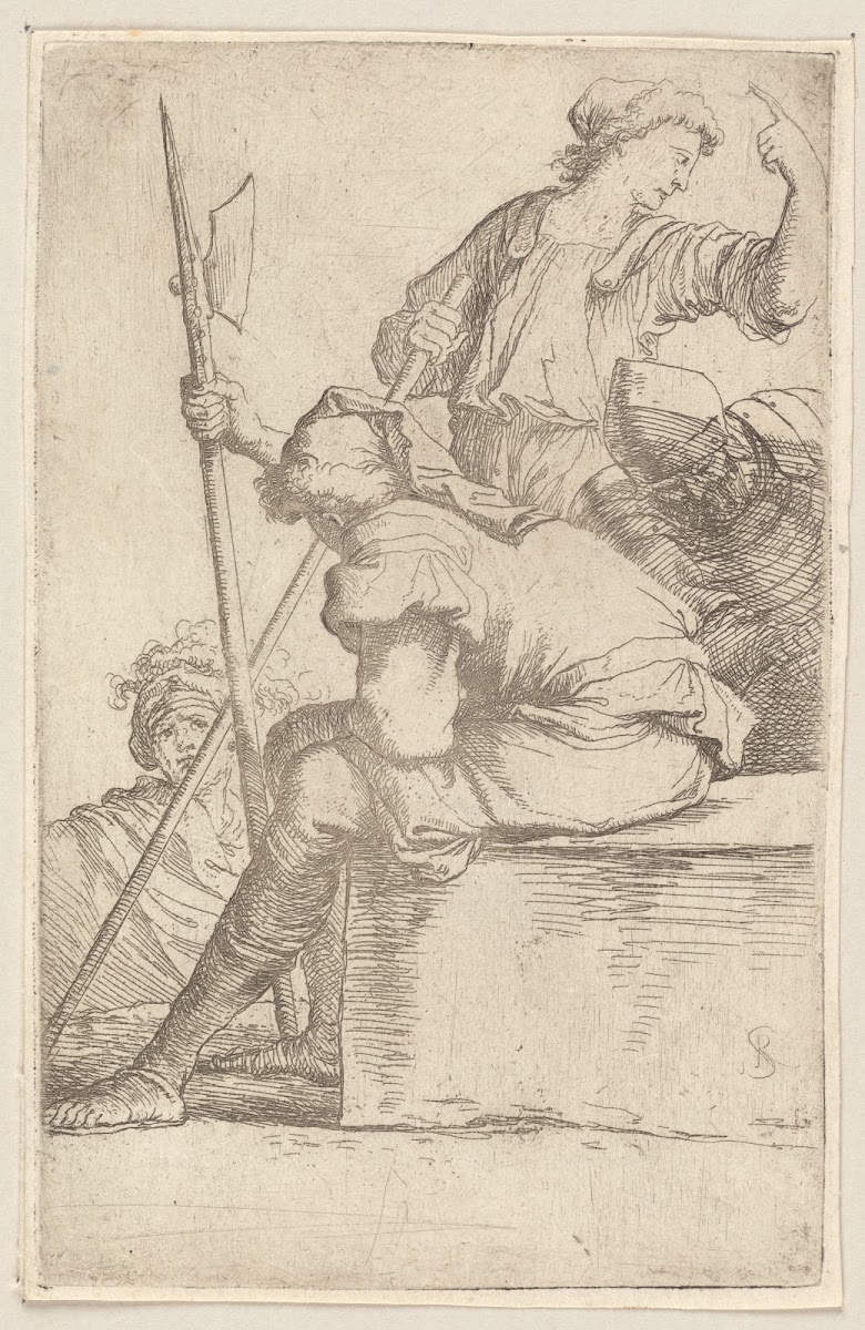 Three Soldiers One Seated on a Square Block of Stone 2 1656   1657