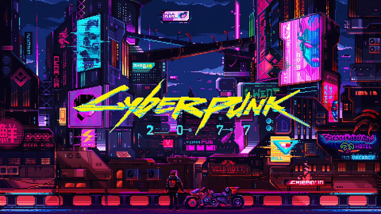 A Stunning Cyberpunk 2077, City, Cityscape, Pixel Art, Artwork 4K Desktop and Mobile Wallpaper Background (3840x2160)