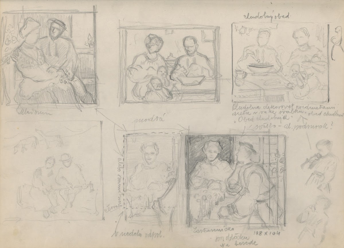 Náčrtník s figur štúdiami  Chudobný obed 19301939