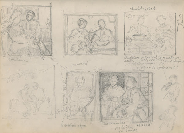 Náčrtník s figur štúdiami  Chudobný obed 19301939