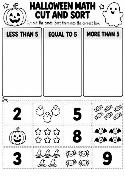 Halloween Math Cut and Sort