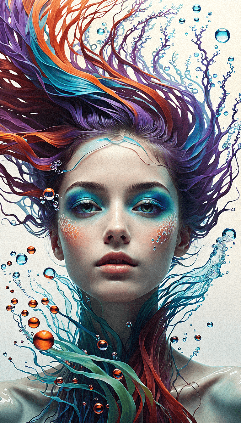 Una mujer rubia con un primer plano del arte conceptual de la obra maestra azul