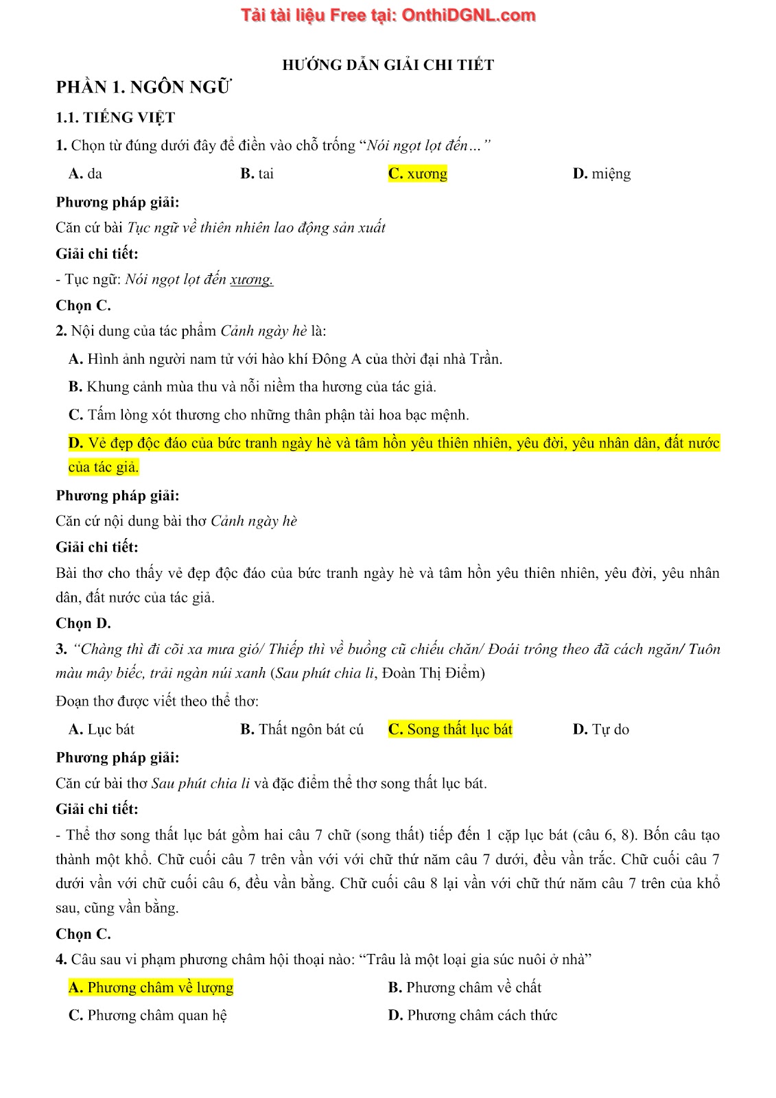 500 bài tập môn Ngữ Văn - Ôn thi ĐGNL ĐHQG TP HCM Phần 14