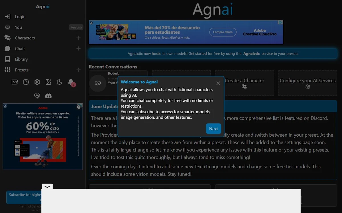 Captura de Agnaistic-agnai chat